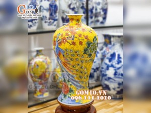 Mai bình men màu vẽ Công Đào Phú Quý, cao 50cm