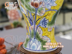 Mai bình men màu vẽ Sen Hạc Phú Quý, cao 50cm