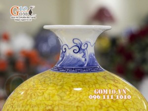 Mai bình men màu vẽ Sen Hạc Phú Quý, cao 50cm