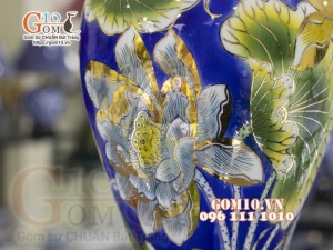 Mai bình men màu vẽ vàng 24k, cảnh Chép Sen Phú Quý, cao 50cm