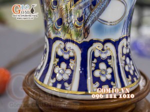 Mai bình men màu vẽ vàng 24k, cảnh Công Đào Phú Quý, cao 50cm