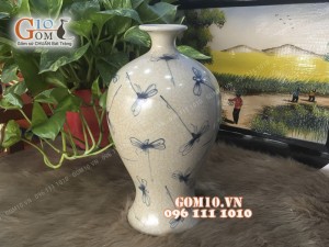 Mai bình men rạn cổ vẽ chuồn chuồn cao 22cm