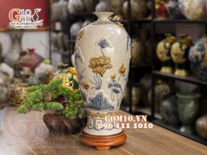 Mai bình men rạn đắp nổi Cá chép Hoa Sen, cao 52cm