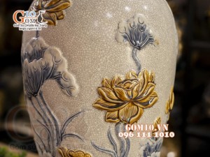 Mai bình men rạn đắp nổi Cá chép Hoa Sen, cao 52cm