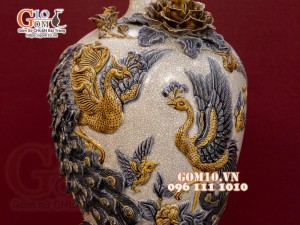 Mai bình men rạn đắp nổi Chim Hoa, cao 52cm