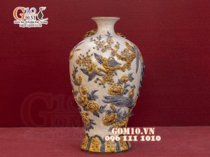 Mai bình men rạn đắp nổi Chim Hoa, cao 52cm