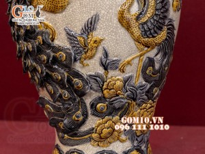 Mai bình men rạn đắp nổi Chim Hoa, cao 52cm