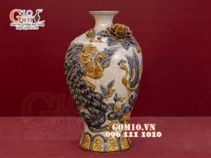 Mai bình men rạn đắp nổi Chim Hoa, cao 52cm