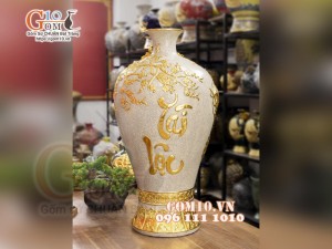 Mai bình men rạn, đắp nổi dát vàng Thuận buồm Xuôi gió - Tài Lộc, cao 80cm