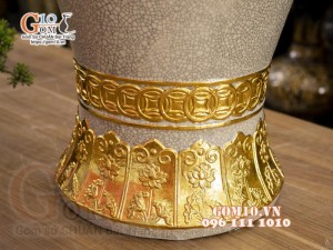 Mai bình men rạn, đắp nổi dát vàng Thuận buồm Xuôi gió - Tài Lộc, cao 80cm