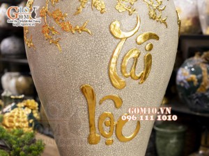 Mai bình men rạn, đắp nổi dát vàng Thuận buồm Xuôi gió - Tài Lộc, cao 80cm