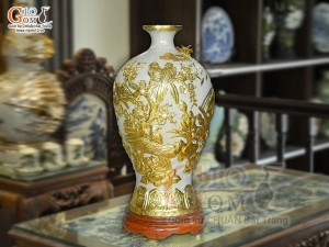 Mai bình men rạn, đắp nổi dát vàng Thuận buồm xuôi gió, cao 50cm