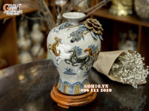 Mai bình men rạn đắp nổi Mã Đáo Thành Công, cao 33cm