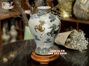 Mai bình men rạn đắp nổi Mã Đáo Thành Công, cao 33cm