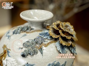 Mai bình men rạn đắp nổi Mã Đáo Thành Công, cao 33cm