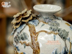 Mai bình men rạn đắp nổi Mã Đáo Thành Công, cao 33cm