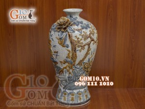 Mai bình men rạn đắp nổi Thuận Buồm Xuôi Gió, cao 55cm