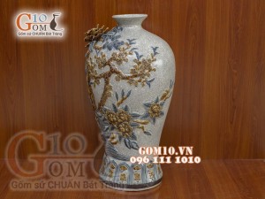 Mai bình men rạn đắp nổi Thuận Buồm Xuôi Gió, cao 55cm