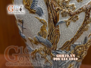 Mai bình men rạn đắp nổi Thuận Buồm Xuôi Gió, cao 55cm