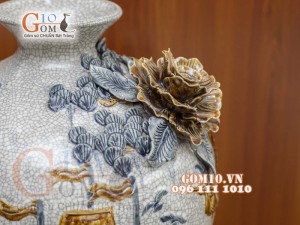 Mai bình men rạn đắp nổi Thuận Buồm Xuôi Gió, cao 55cm