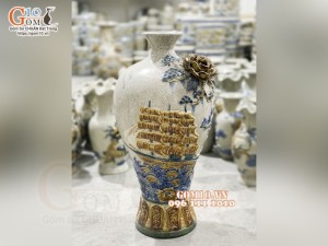 Mai bình men rạn đắp nổi Thuận Buồm Xuôi Gió, hoa kênh cao 50cm