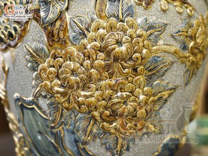 Mai bình men rạn đắp nổi Thuận Buồm Xuôi Gió vẽ vàng 24k, cao 40cm