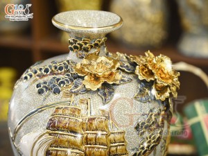 Mai bình men rạn đắp nổi Thuận Buồm Xuôi Gió vẽ vàng 24k, cao 40cm