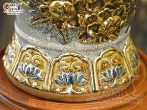 Mai bình men rạn đắp nổi Thuận Buồm Xuôi Gió vẽ vàng 24k, cao 40cm