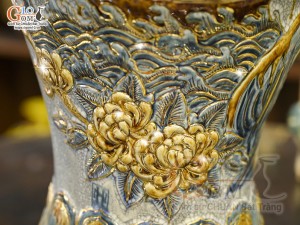 Mai bình men rạn đắp nổi Thuận Buồm Xuôi Gió vẽ vàng 24k, cao 58cm