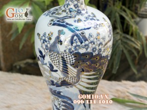 Mai bình men rong cổ cảnh Công Đào 36cm - Vẽ Vàng 24k