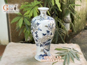 Mai bình men rong cổ cảnh Công Đào 36cm - Vẽ Vàng 24k