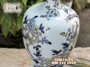 Mai bình men rong cổ cảnh Công Đào 36cm - Vẽ Vàng 24k