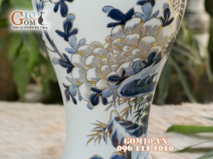 Mai bình men rong cổ cảnh Công Đào 36cm - Vẽ Vàng 24k
