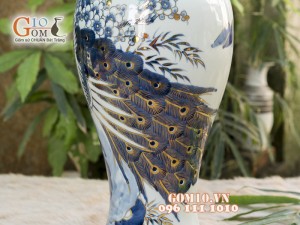 Mai bình men rong cổ cảnh Công Đào 36cm - Vẽ Vàng 24k