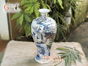 Mai bình men rong cổ cảnh Công Đào 36cm - Vẽ Vàng 24k