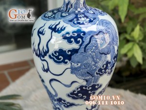 Mai bình men rong cổ cảnh Kỳ Lân 42cm