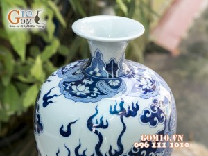 Mai bình men rong cổ cảnh Kỳ Lân 42cm