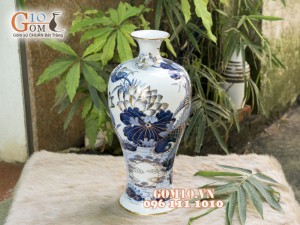 Mai bình men rong cổ cảnh Lý Ngư Vọng Nguyệt 42cm - Vẽ Vàng 24k