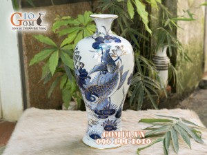 Mai bình men rong cổ cảnh Lý Ngư Vọng Nguyệt 42cm - Vẽ Vàng 24k