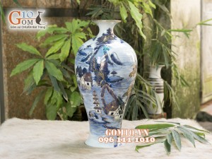 Mai bình men rong cổ cảnh Sơn Thủy 36cm - Vẽ Vàng 24k