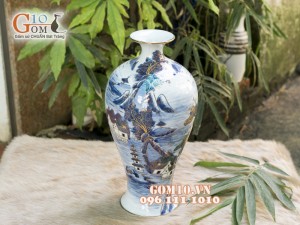 Mai bình men rong cổ cảnh Sơn Thủy 36cm - Vẽ Vàng 24k