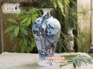 Mai bình men rong cổ cảnh Sơn Thủy 42cm - Vẽ Vàng 24k