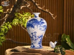 Mai bình men trắng vẽ Lã Vọng câu cá, cao 36cm