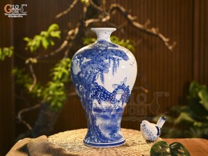 Mai bình men trắng vẽ Tùng Lộc, cao 36cm