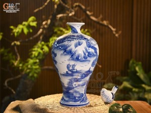 Mai bình men trắng vẽ Tùng Lộc, cao 36cm