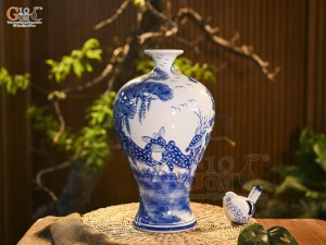 Mai bình men trắng vẽ Tùng Lộc, cao 36cm