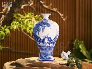 Mai bình men trắng vẽ Tùng Lộc, cao 36cm