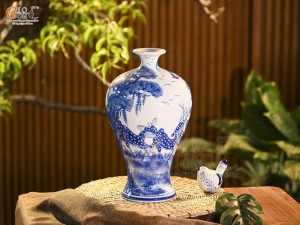 Mai bình men trắng vẽ Tùng Lộc, cao 36cm