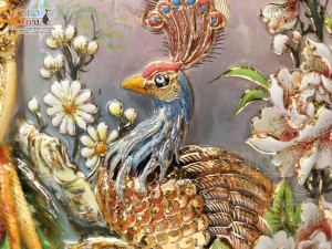 Mai bình men vân mây đắp nổi Công Đào màu nâu loang vẽ vàng 24k, cao 55cm