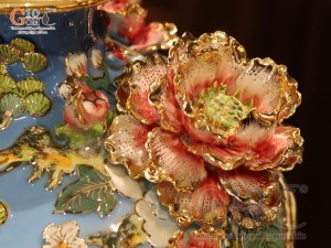 Mai bình men vân mây đắp nổi Mã Đáo Thành Công màu xanh loang vẽ vàng 24k, cao 55cm